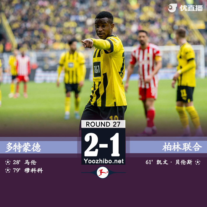 <a href=/zuqiubs/dortmund/ target=_blank class=infotextkey>多特蒙德</a>2-1柏林联合 马伦包抄破门穆科科替补建功